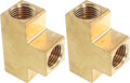Mutai 2Pcs Brass Barstock Tee, 3-Way T-Fittings Pipe Fittings, 1/8inch NPT Female Pipe Tee