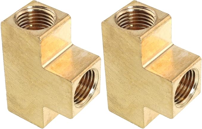 Mutai 2Pcs Brass Barstock Tee, 3-Way T-Fittings Pipe Fittings, 1/8inch NPT Female Pipe Tee