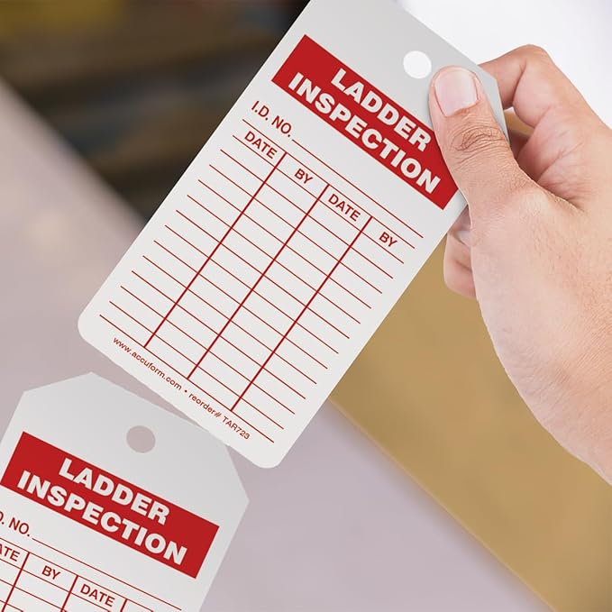 AccuformNMC 250 Ladder Inspection Tags, White, 6 1/4" H x 3" W, OSHA Compliant, Waterproof PF-Cardstock, Resists Tears, By-The-Roll, 100/250 Count
