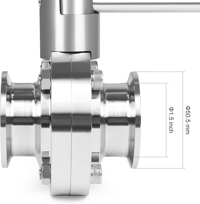 1.5 Inch Butterfly Valve Sanitary 2 Pcs Stainless Steel 304 with Pull Handle Tri Clamp Butterfly Valve