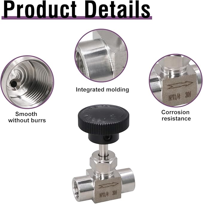 1/4 NPT Control Needle Valve, Female Thread Flow Control Valve for Gauge and Instrumented System 1 PC
