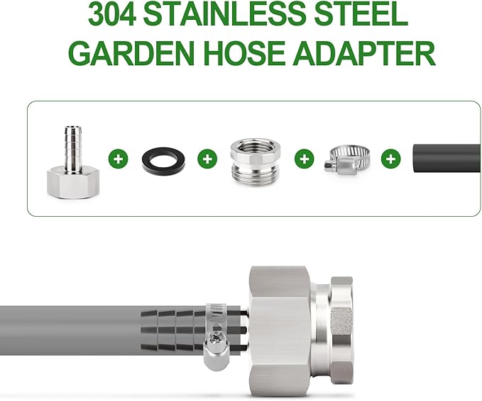TAISHER 2PCS 304 Stainless Steel Garden Hose Adapter, Hex Bushing 3/4" GHT Male x 1/2" BSP Female Garden Hose Connector