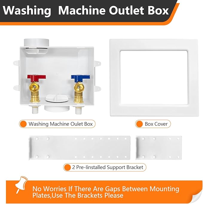 1-Pack HeSun Washing Machine Outlet Box, 1/2 Inch CPVC Inlet x 3/4 Inch MHT Outlet Connection, Laundry Pex Washer Box with Center Drain,White(WM004)