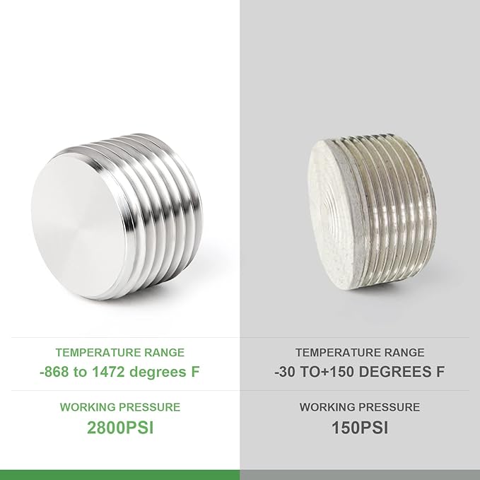 TAISHER 2PCS 304 Stainless Steel Internal Hex Thread Socket Pipe Plug Fitting 1" NPT Male