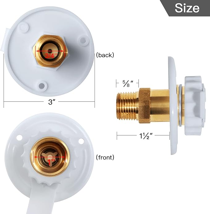 RV Water Inlet Replacement,RV City Water Inlet with Check Valve,City Water Fill Inlet Flange Brass Fresh City Water Inlet Connection for RV Camper Trailer Marine Motorhome,White