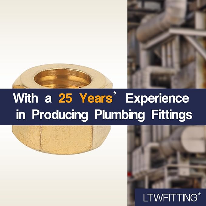 LTWFITTING 7/16-Inch Brass Compression Nut,Brass Compression Fitting(Pack of 100)