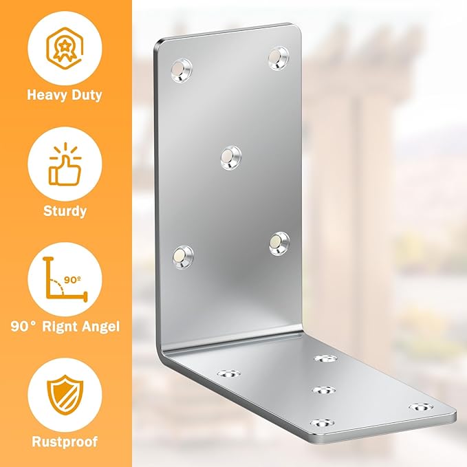 5 x 5 x 2.5 Heavy-Duty Shelf Brackets, L-Shaped Metal Support Bracket for Post Wood 90 Degree Corner Bracket for Floating Shelf, Countertop Support Brackets (Silver)