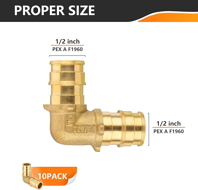 10-Pack HeSun Pex-A Fitting, 1/2 Inch Pex- A Expansion Elbow(90-Degree), Expansion Fitting 1/2" x 1/2" Elbow,ASTM F1960(PEX1960033)