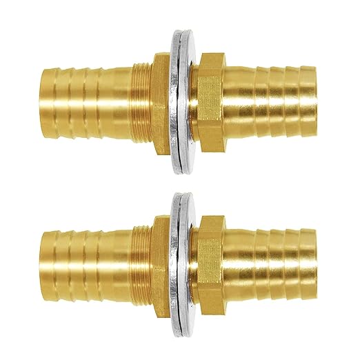 Joywayus 1/2'' Hose Barb Thru-Bulk Head Hex Union Brass Fitting Water/Fuel/Air (Pack of 2)
