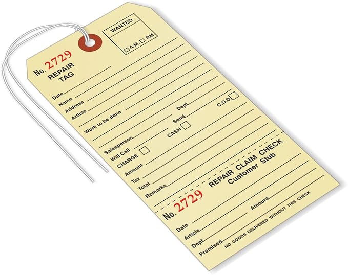 SmartSign Pack of 500 Sequentially Numbered Repair Tags with Attached String | 3.125" x 6.25" Manila Cardstock