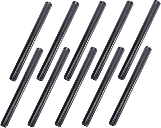 3/4" x 12" Black Painted Iron Pipe, Home TZH 10 Pack Threaded Black Paint Finish Metal Pipe Nipple for DIY Project/Furniture/Shelving Decoration(10, 12")