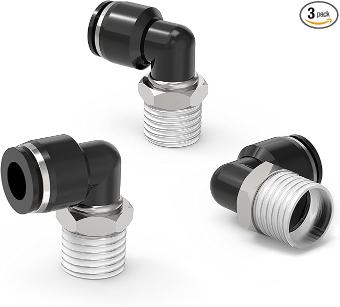 3Packs 1/4" OD Tube x 3/8" NPT Thread Elbow Push to Connect Fittings,Pneumatic Male Quick Connect Air Line Hose Fittings Accessories