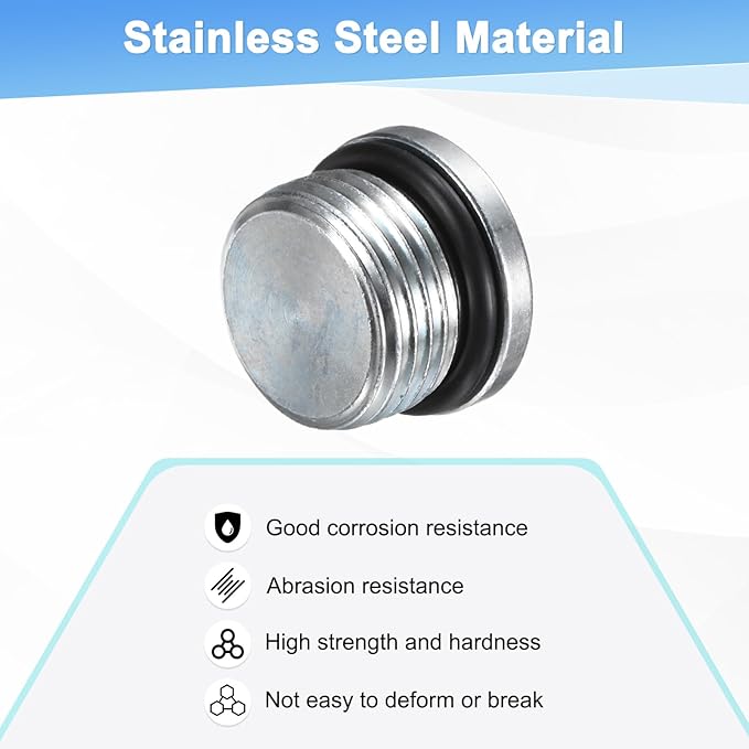 1-Pack 7/8-14UNF Inner Hex Head Pipe Fitting Plug, Carbon Steel Sensor Socket Plug with Seal O-Ring for Terminate Pipe Ends/High Pressure Washer, Sealing Screw