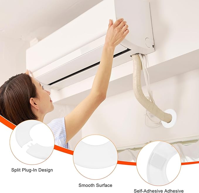 3-Pack Wall Split Flange, ABS Round Self-Adhesive Escutcheon Plate Cover Buckle for 63mm/2.48 in Dia Pipe Accessories/Floor/Ceiling, Plumbing Cover Plates [White,6.5mm/0.26in H]