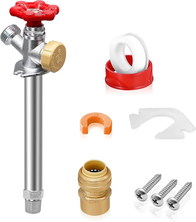 Boltigen 4inch Anti-Siphon Frost Free Sillcock, No Lead Brass Frost Proof Outdoor Faucet Bib with Backflow Preventer, 1/2" Push-to-Fit Connector X 3/4 Inch Hose Bibb Frost Free Spigot