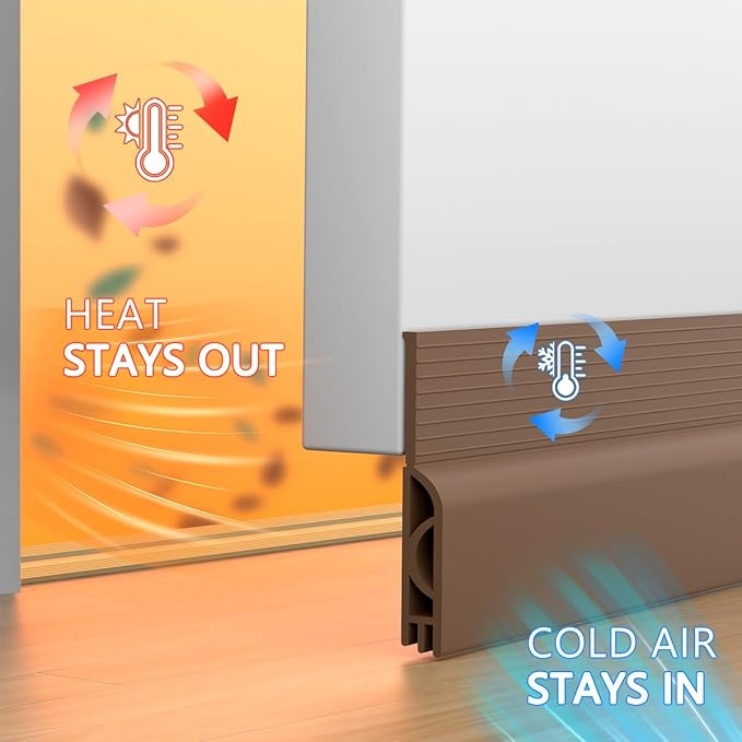 Door Draft Stopper,Adjustable Door Sweep for Bottom of Door,Silicone Weather Stripping Door Bottom Seal Blocker Air Noise,Under Door Gap Filler for Interior/Exterior Doors(Brown, 39inch)