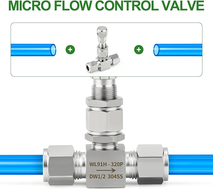 TAISHER 1PCS 304 Stainless Steel Reduce Port 3mm Needle Valve 1/2" OD，Accurate Dials For Micro Flow Control Instrument Gauge Water Gas Oil