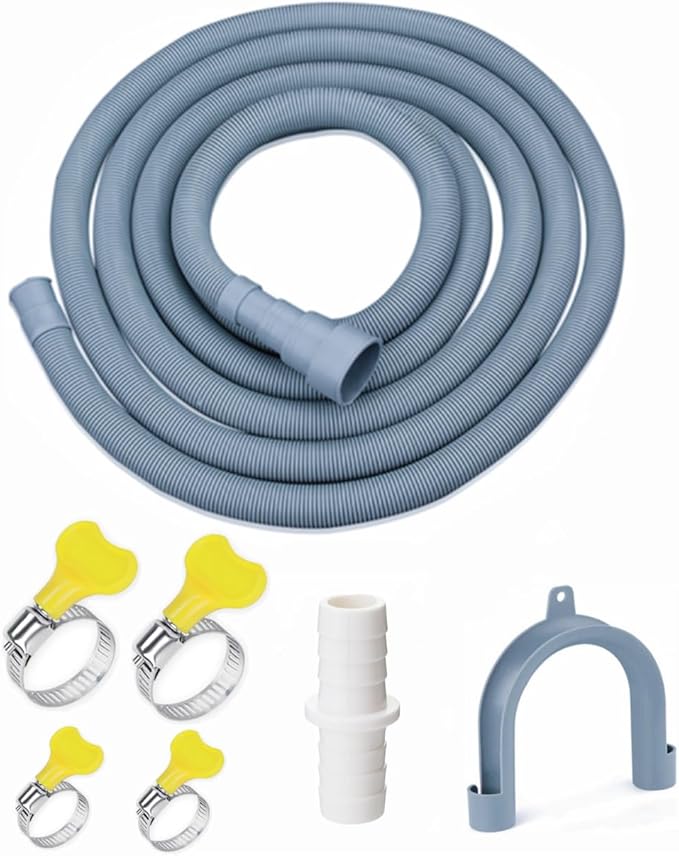 Washing Machine Drain Hose, 12 Feet Universal Dishwasher Drain Hose Extension Kit Corrugated Washer Hoses, 7 PCS Set with 4 Clamps & 1 U-Bend Hose Holder