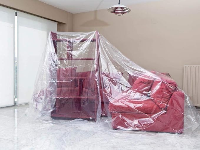 Painters Drop Cloth 13 Feet by 16 Feet Plastic Painting Tarp Waterproof Cover Clear Tarp Plastic Sheeting 1 Mil Thickness Furniture Cover