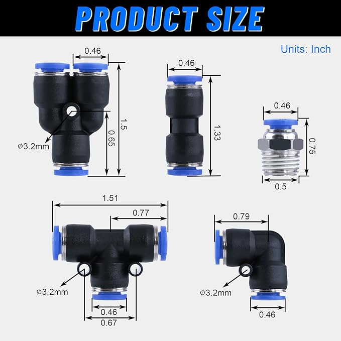 1/4" Air Line Tubing Kit,1/4" OD DOT Air Line 50 FT(15 m) SAE j844 PA Nylon Air Hose Tube and Push to Connect Fitting for Air Brake System Or Fluid Transfer,15 Pcs Compressed Accessories Kit