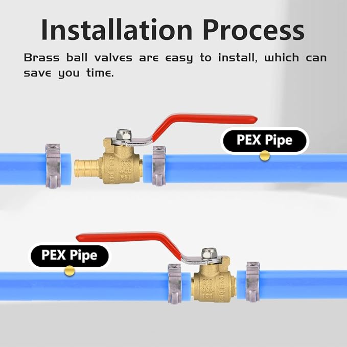 100-Pack Foskan 1/2 Inch PEX Crimp Full Port Ball Valve with Red Handle, Brass Quarter Turn Shut-off Valve for PEX Tubing