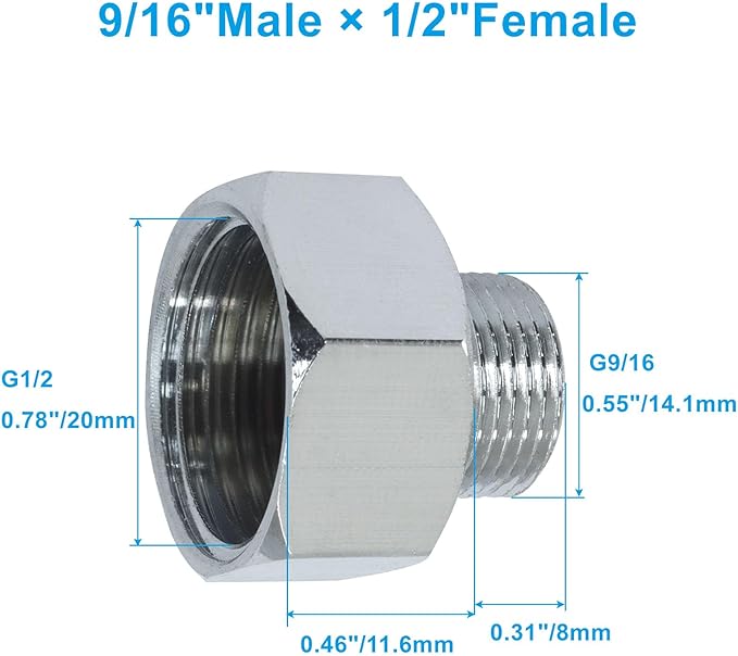 4 PCS Brass Water Line Adapter, 1/2" Female to 9/16" Male Pipe Fitting with Rubber Washer, Compression Connector for Bathroom Faucet Supply Hose