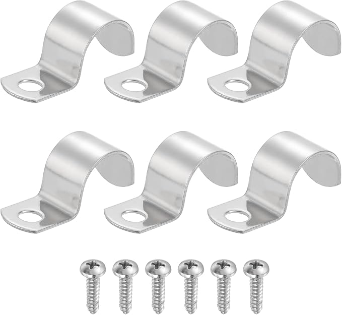 uxcell 6Pcs 22mm(7/8") One Hole Rigid Pipe Strap, 304 Stainless Steel Conduit Clamp Thicken U Bracket Heavy Duty Pipe Clamp with Self-Tapping Screws for Fixing Tube Cable, Silver