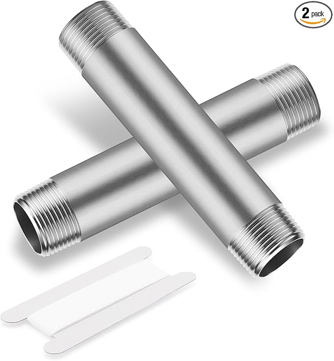 1/2"x4" 304 Stainless Steel Pipe, 1/2" NPTx 1/2" NPT Male Threaded Nipple, SCH40 Heavy Duty Pre-Cut Steel Pipe for Plumbing Gas, Hydraulic, and Industrial Applications(4",2 Piece)