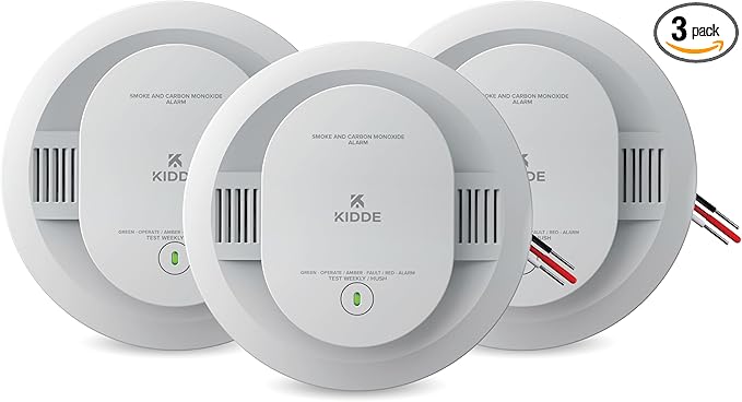 Kidde Hardwired Smoke & Carbon Monoxide Detector for Home, Voice Alerts, 2 AA Battery Backup, 3-Pack