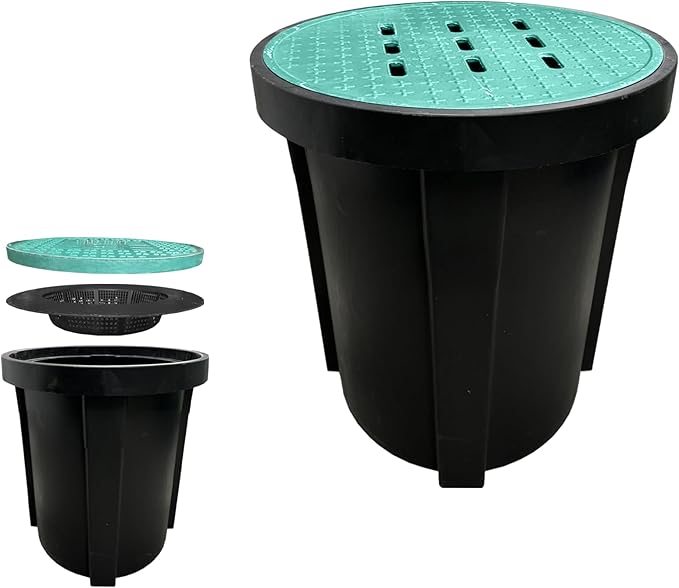 Catch Basin with Fiber Glass Grate-25x25x40 in. Round Catch Basin for Drainage with Debris Basket,French Drain Catch Basin Without Reserved Hole for Yard,Downspout,Lawn,Municipal Pipeline