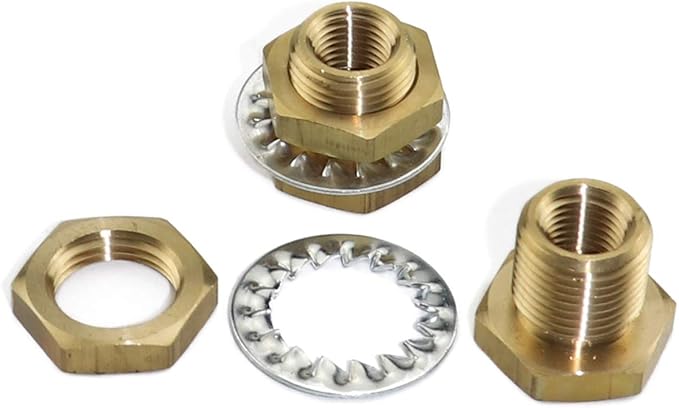 2pcs Brass Bulkhead Fittings 3/8” NPT Female to 3/8” NPT Female Thread Bulkhead Straight Connector Brass Coupling 1.3” Length Outer Diameter 1”-14 Bulkhead Tank Air Hose Line Pipe Fittings
