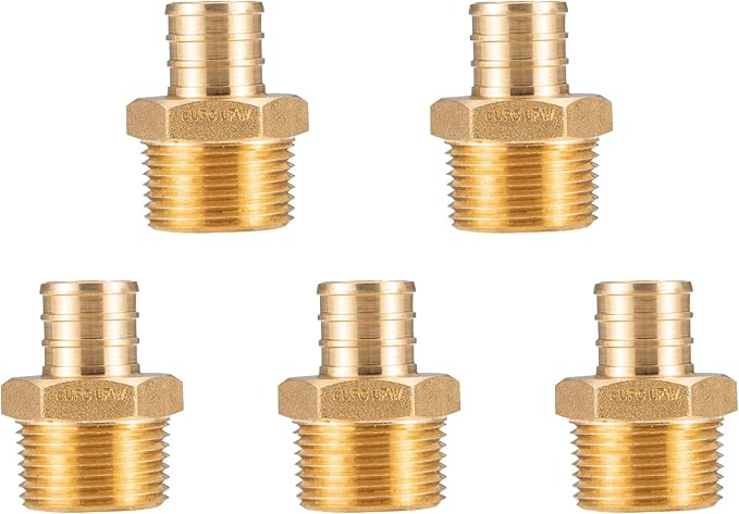 WMAXPFIT(5 Pack) 3/4 Inch PEX x 3/4 Inch Male NPT Thread Adapter F1807, LF Brass crimp fitting for PEX-b pipe