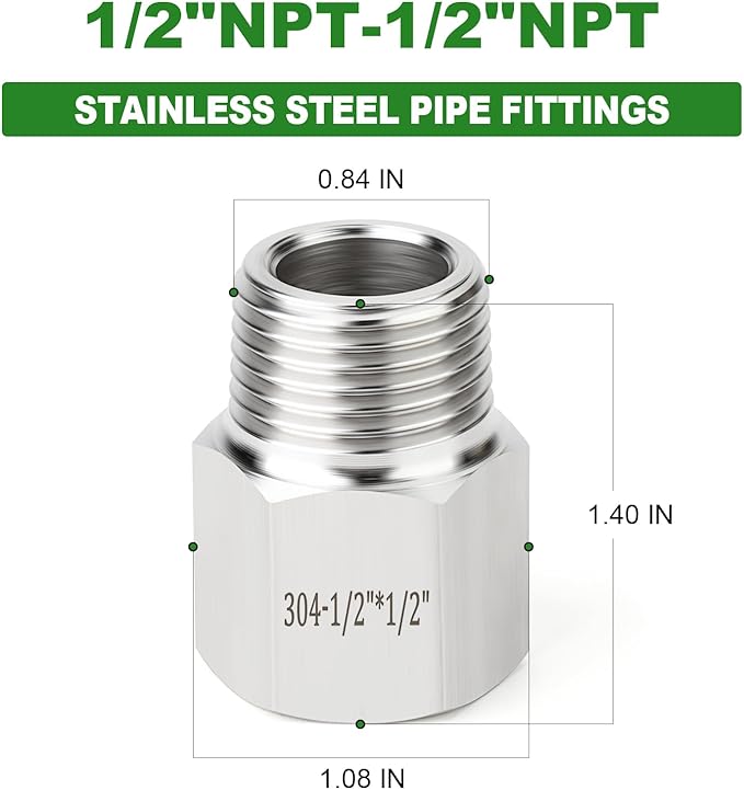 TAISHER 10PCS 304 Stainless Steel Pipe Fitting, Reducer Adapter, 1/2" NPT Male x 1/2" NPT Female