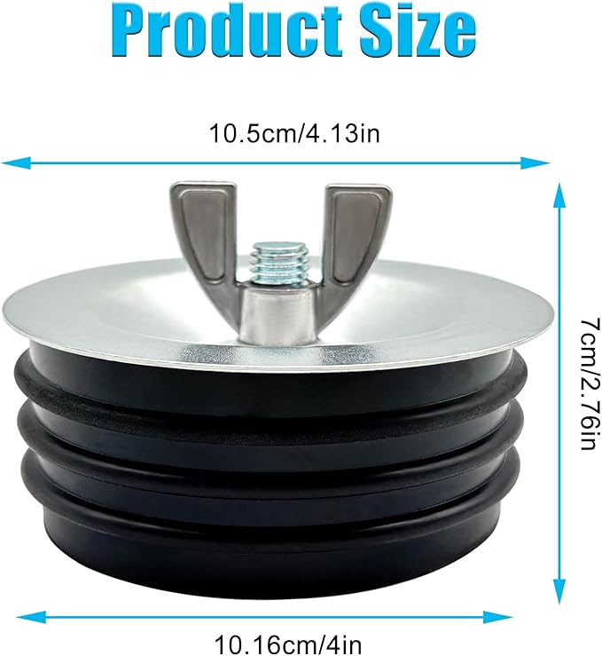 Steel Mechanical Test Plug, Sturdy Sewer Cleanout Cap with Galvanized Screw and Wing Nut Fit for Most Pipe Sink Pool,Black (4 Inch)