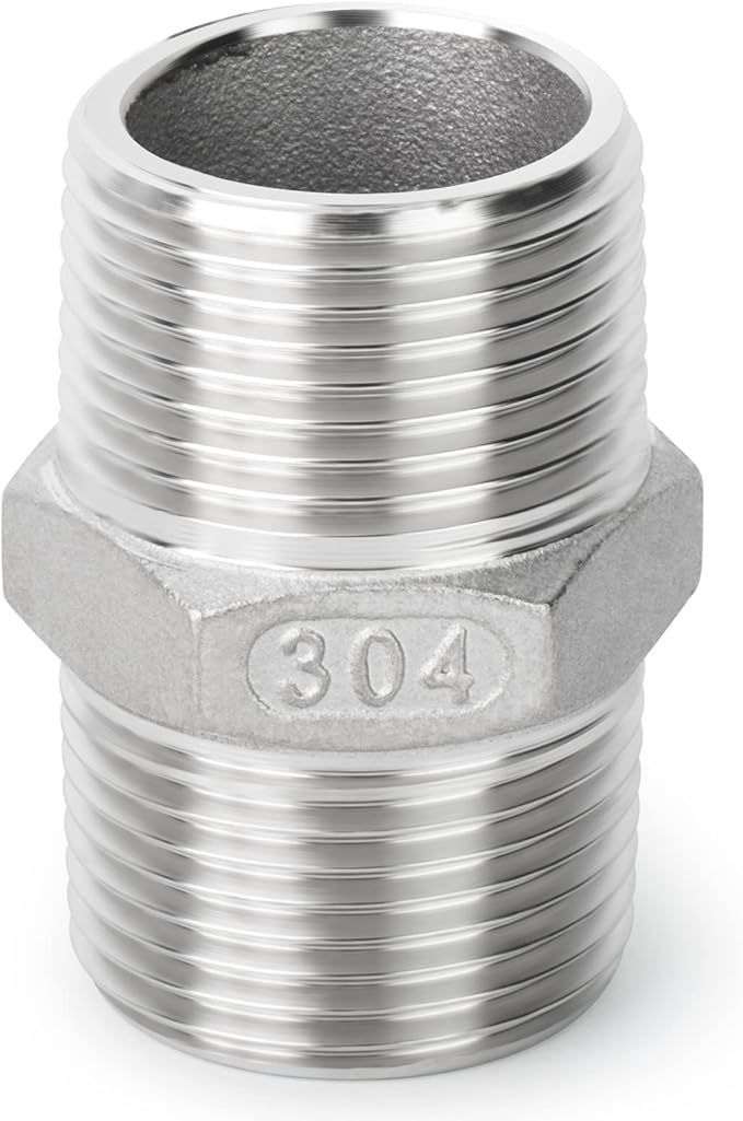 TAISHER 2PCS Cast 304 Stainless Steel Hex Nipple, Pipe Fitting 2-Inch Male Pipe x 2-Inch Male Pipe