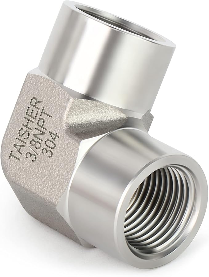 TAISHER 2PCS 304 Stainless Steel 90 Degree Barstock Street Elbow, 3/8 Inch NPT Female Pipe to 3/8 Inch NPT Female 304 Stainless Pipe Fitting