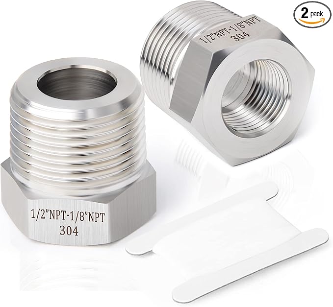 TAISHER 2PCS Forging of 304 Stainless Steel Reducer Hex Bushing, 1/2" Male NPT to 1/8" Female NPT, Reducing Forging Pipe Adapter Fitting