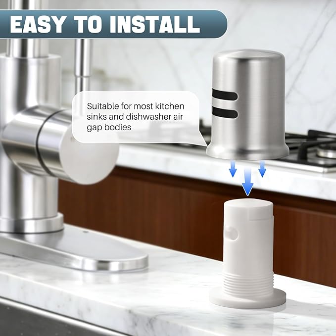 Dishwasher Air Gap Cover for Kitchen, Solid Brass Air Gap Cap with Skirted Design, Dishwasher Overflow Vent Cap Replacement Only, Brushed Nickel