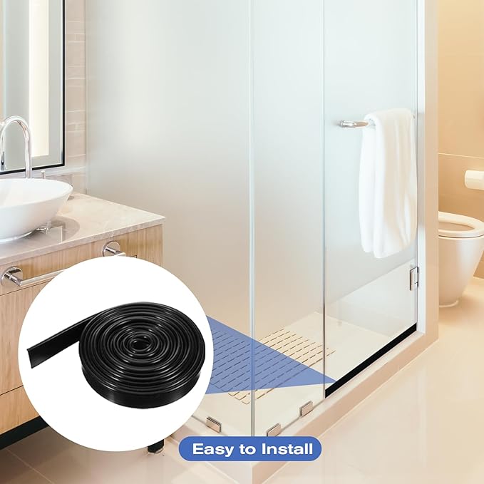 Framed Shower Door Bottom Seal Shower Bottom Waterproof Door Rubber Sweep Trim 118 Inch Black Silicone Waterproof Trim Sweep Replacement Seal for Home Bathroom Showers, Tee Insert Shape
