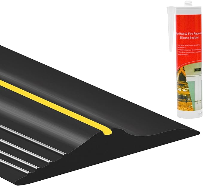 12Ft Universal Garage Door Bottom Threshold Seal Strip with 10oz Building Sealant, Weatherproof Rubber DIY Weather Stripping Replacement - Black