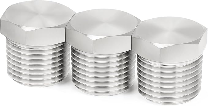 ChillWaves 304 Stainless Steel Pipe Fitting, Outer Hex Head Socket Pipe Plug Fitting，1/2" NPT Male，Thread Adapter(3-PACK)