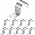 HARFINGTON 1-1/16 Inch Pipe Strap, 304 Stainless Steel Conduit Clip 10Pcs Single Hole Strap Clamp for Pipe Tube Cable Fixing (27mm, Silver)