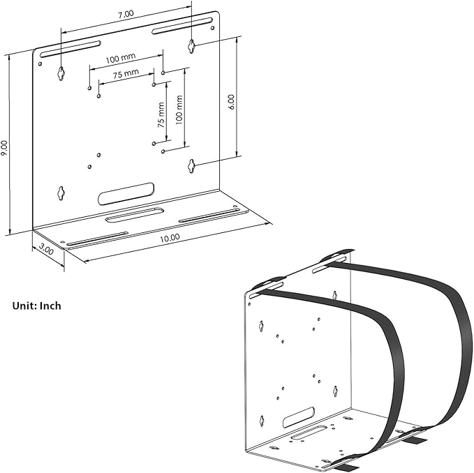 AEONS Universal Wall and VESA Mount | Adjustable Strap Mount for Computers, UPS Units, Cable Boxes, Modems, and Other Electronic Devices | Mounts on The Wall or Back of a Computer Monitor