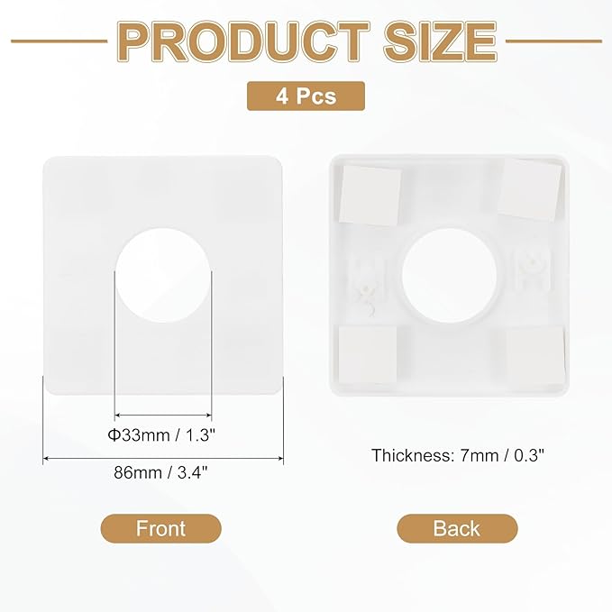 PATIKIL Wall Split Flange 86mm / 3.4" OD, 4 Pcs Square Escutcheon Plate Cover PPR Plumbing Cover Plates with Self-Adhesive Tape for 33mm / 1.3" Dia Water Pipe Faucet, White