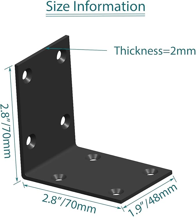 L Bracket,Heavy Duty Corner Brace,Stainless Steel Shelf Bracket,Black Large Angle Brackets, Metal Iron Bracket for Wood Aufuga(Black_2.8x2.8x2inch, 16)