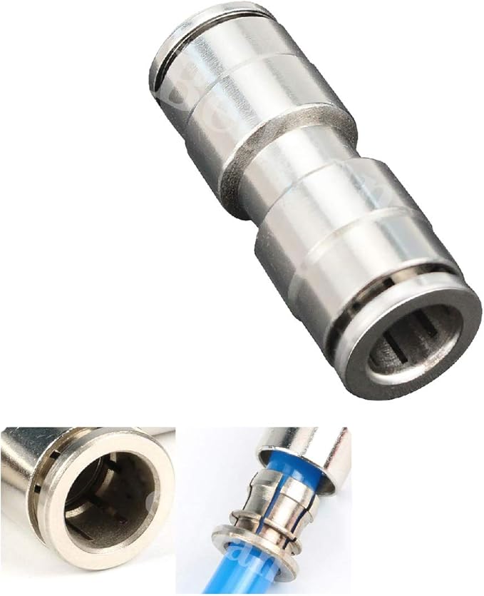 Beduan Push to Connect Fitting 3/8" OD Nickel-Plated Copper Pneumatic Air Fitting Straight Union Tube Connector (Pack of 1)