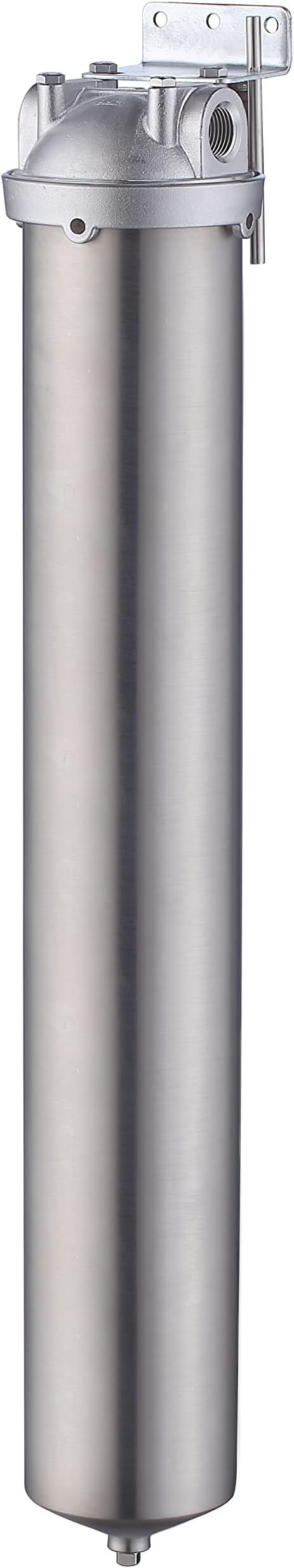Amwater NSF/ANSI 42 Stainless Steel Whole House Water Filter Housing, 20" x 2.5" Sediment Water Filter System for Heavy Duty, Well & City Water, 3/4" NPT Port, Drain Valve Style C