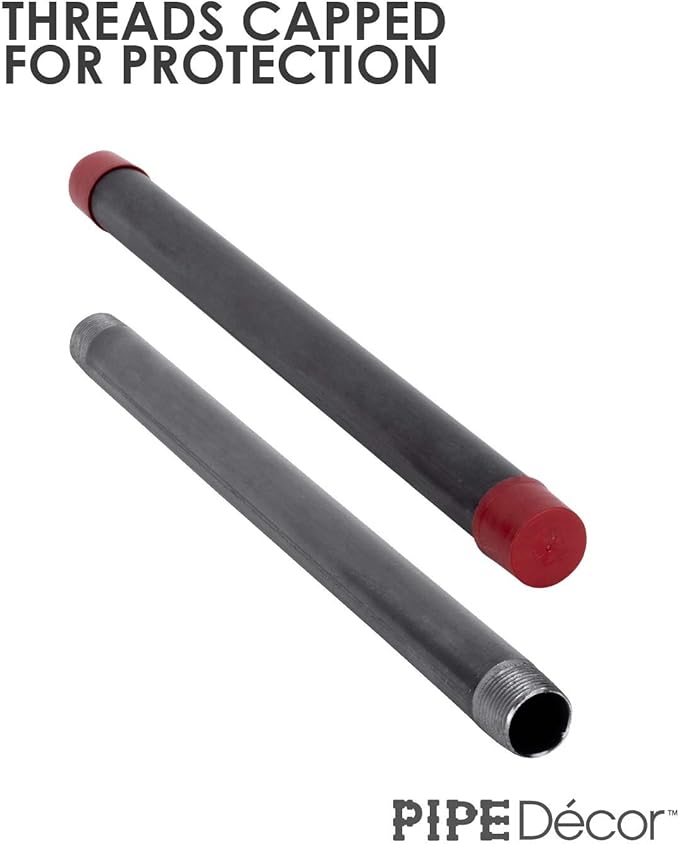 PIPE DECOR 1" x 18" Black Steel Plumbing Pipe, 4-Pack, Pre Cut Connector, Industrial Steel Grey Fits Standard One Inch Threaded Black Malleable Iron Fittings, Build Vintage DIY Furniture