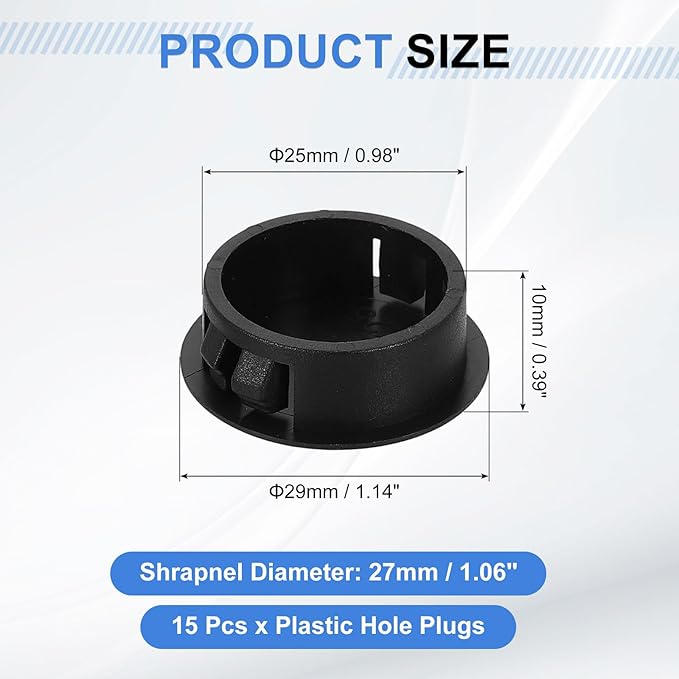 uxcell 15Pcs Plastic Hole Plugs, 25mm(1") Flush Type Panel Plugs, Round Snap Knockout Locking Plugs for Furniture Insert End Caps Panels, Black