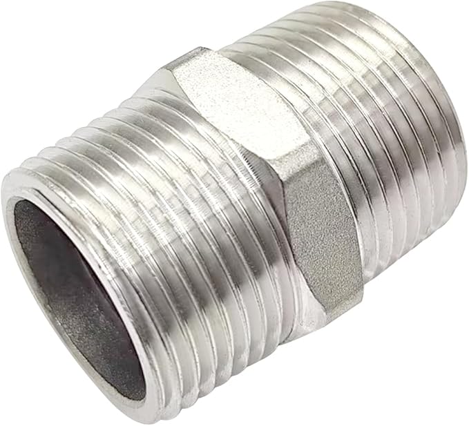 JoyTube 1-1/2" Male to 1-1/2" Male NPT Hex Nipple, Pipe Fittings 304 Stainless Steel Threaded (Pack of 2)